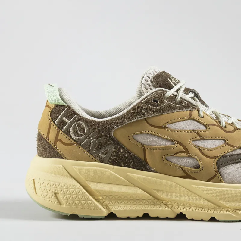 HOKA Elite Terrain System Clifton L Suede Shoe Oat Milk Pollen-5