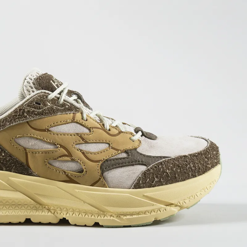 HOKA Elite Terrain System Clifton L Suede Shoe Oat Milk Pollen-6