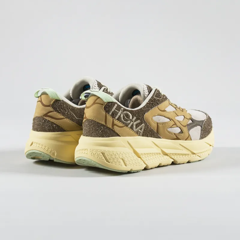 HOKA Elite Terrain System Clifton L Suede Shoe Oat Milk Pollen-1