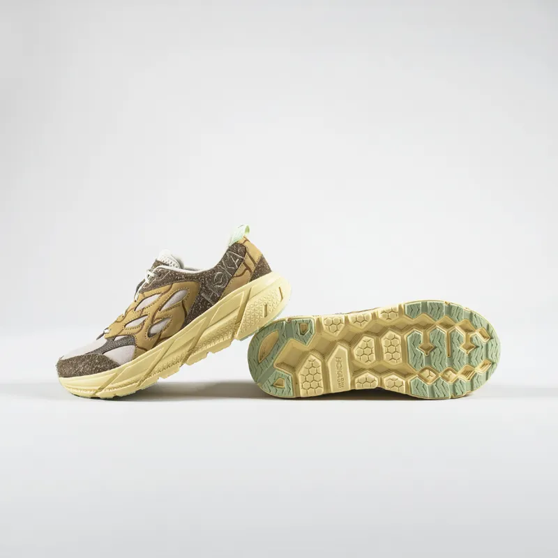 HOKA Elite Terrain System Clifton L Suede Shoe Oat Milk Pollen-3