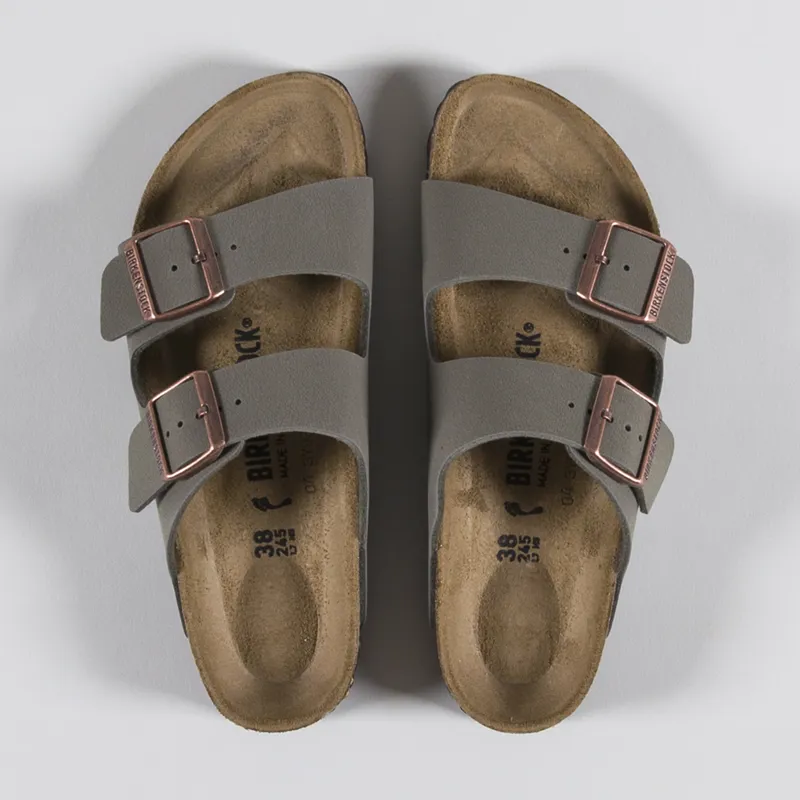 Birkenstock Womens Arizona Birko-Flor Nubuck Narrow Fit Sandals Stone-4