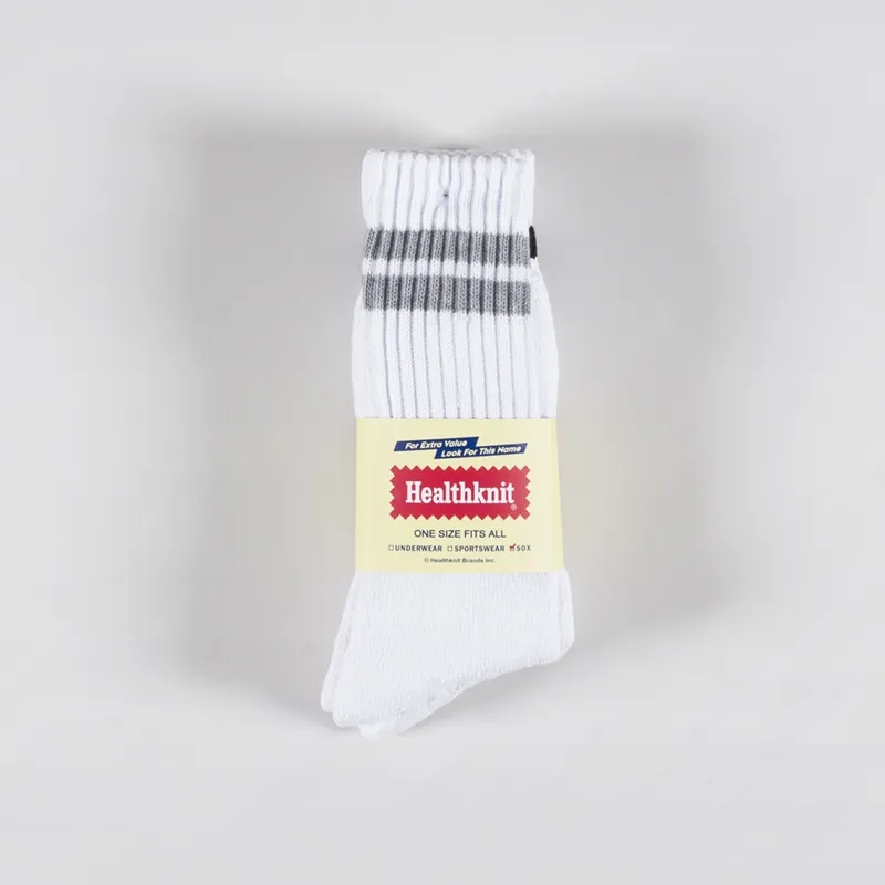 Healthknit 3 Pairs Striped Crew Socks White Grey Navy Black-2