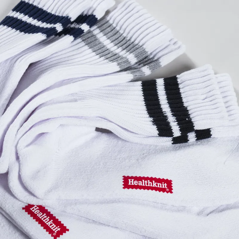 Healthknit 3 Pairs Striped Crew Socks White Grey Navy Black-1