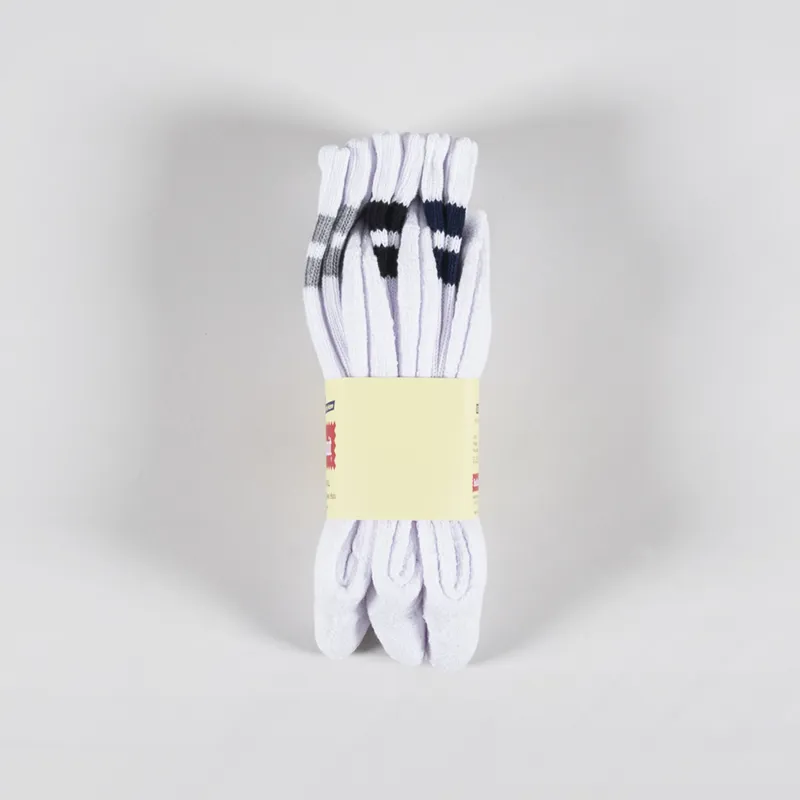 Healthknit 3 Pairs Striped Crew Socks White Grey Navy Black-3