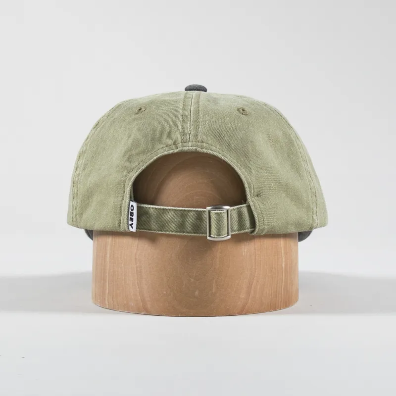 Obey Mens Pigment Lowercase 6 Panel Cap Two Tone Khaki Obey Mens Pigment Lowercase 6 Panel Cap Two Tone Khaki