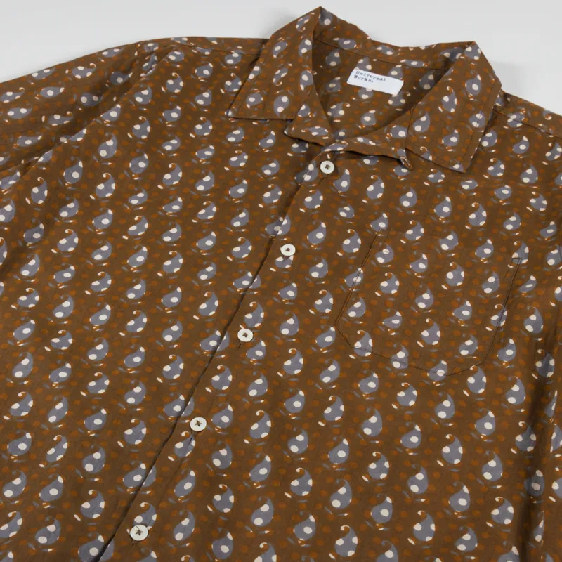 Universal Works Road Shirt Brown Paisley Block Print-2