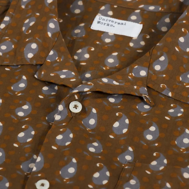 Universal Works Road Shirt Brown Paisley Block Print-3