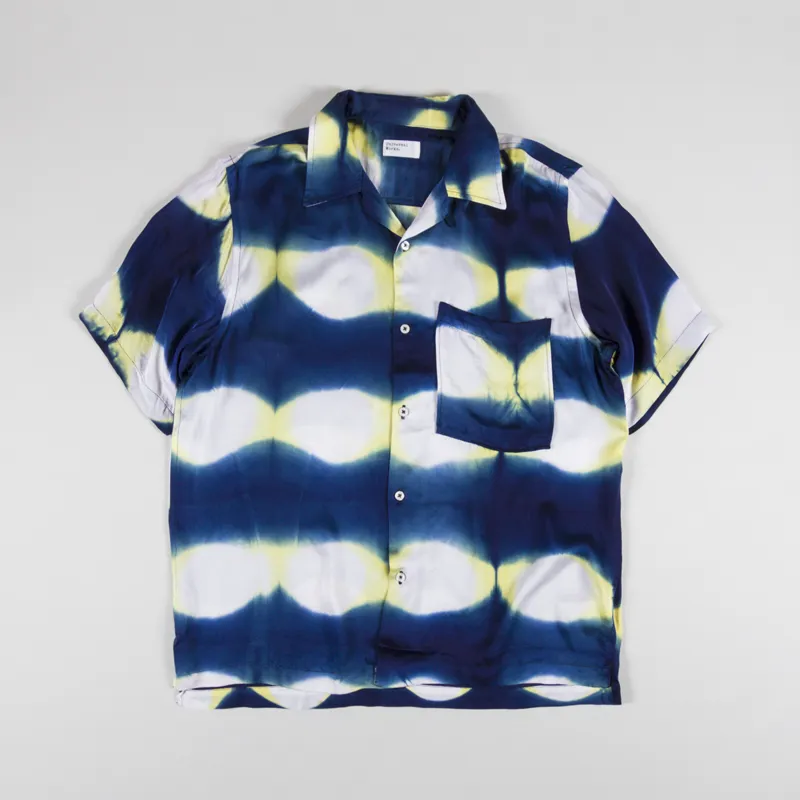 Universal Works Camp Shirt Navy Yellow Tie Dye