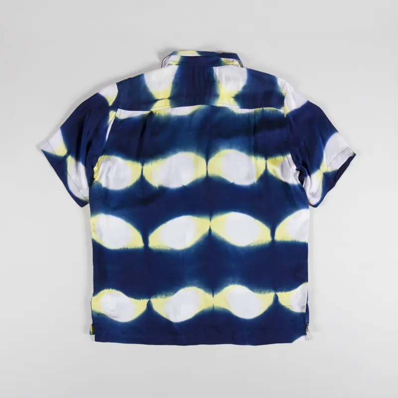 Universal Works Camp Shirt Navy Yellow Tie Dye-1