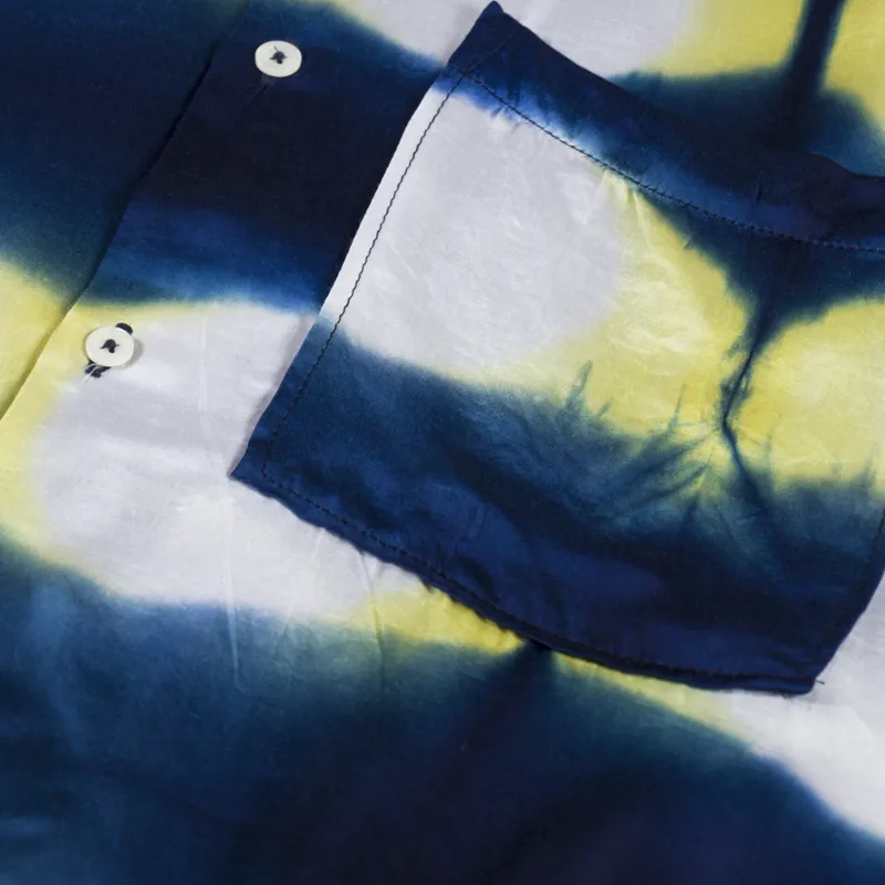 Universal Works Camp Shirt Navy Yellow Tie Dye-3