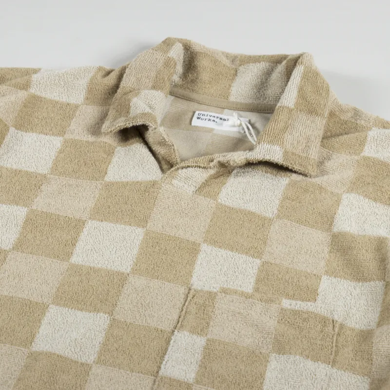 Universal Works Vacation Polo Sand Checkboard Towelling-3