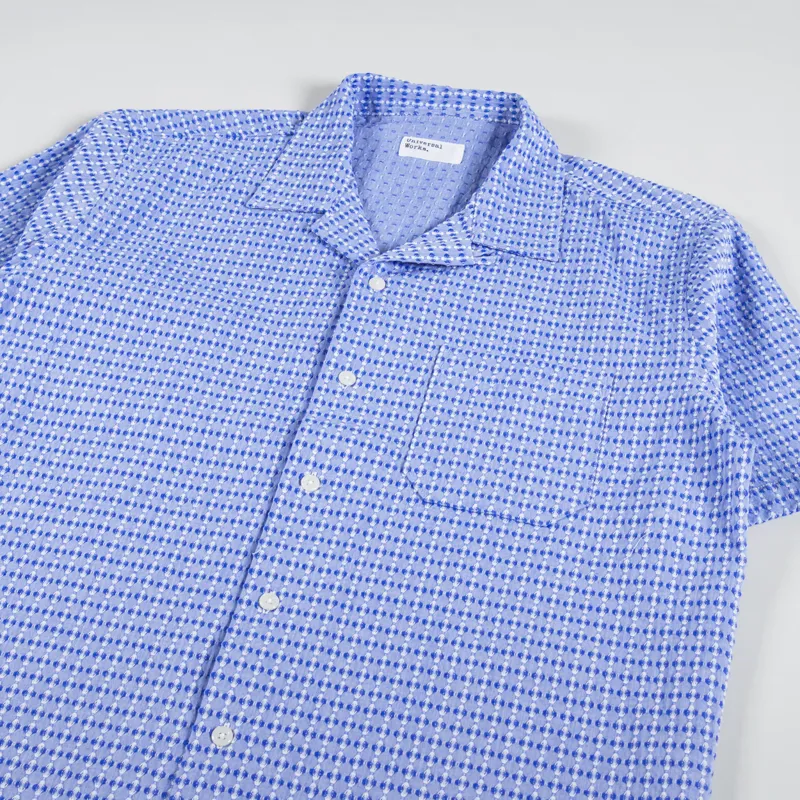 Universal Works Road Shirt Blue Delos Cotton-2