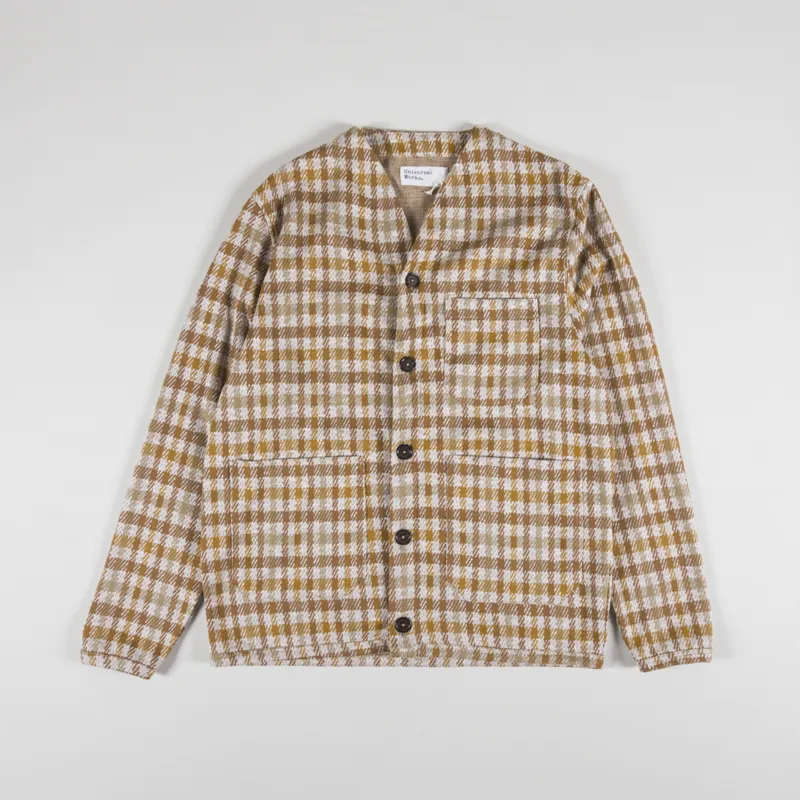 Universal Works Cardigan Sand Summer Check Fleece