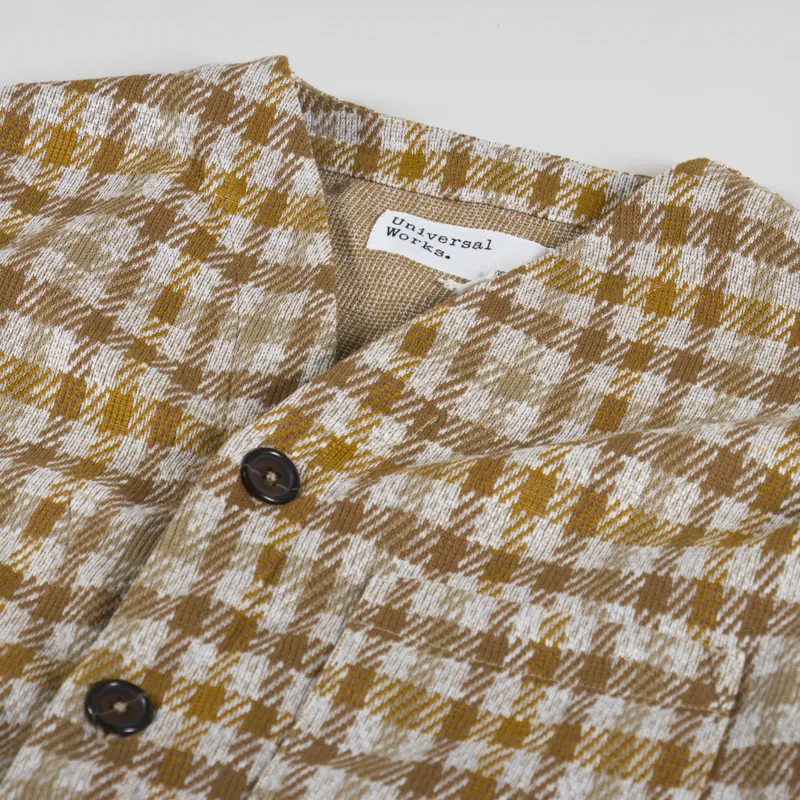 Universal Works Cardigan Sand Summer Check Fleece-2