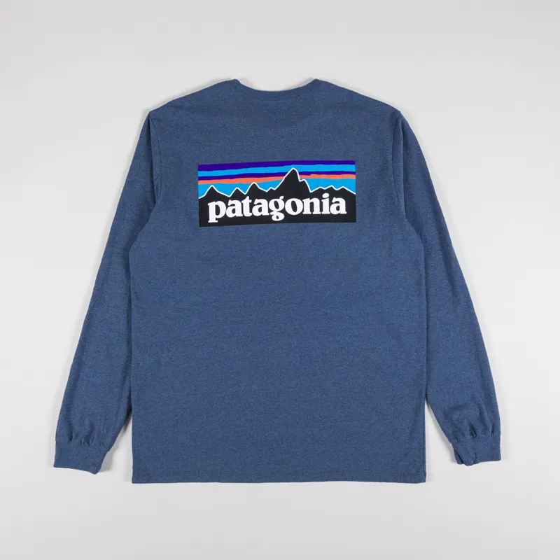 Patagonia Mens Long Sleeve P 6 Logo Responsibili Tee Utility Blue