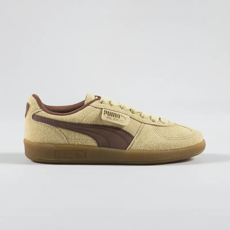 Puma Mens Palermo Hairy Shoes Trainers Chamomile Brown Mushroom