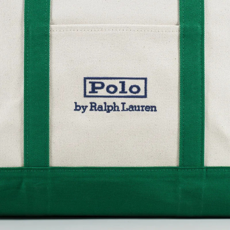 Polo Ralph Lauren Logo Embroidered Canvas Tote Hillside Green Cream-5
