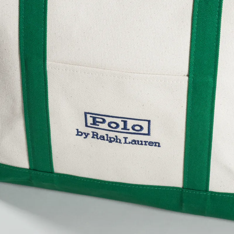 Polo Ralph Lauren Logo Embroidered Canvas Tote Hillside Green Cream-6