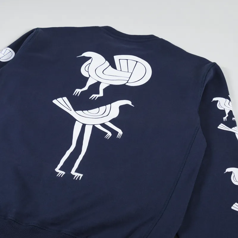 By Parra Fancy Pigeon Crewneck Sweatshirt Midnight Blue-2