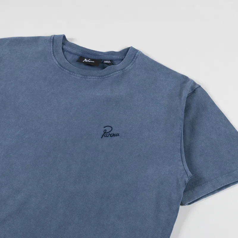 By Parra Script Logo T Shirt Washed Blue-1