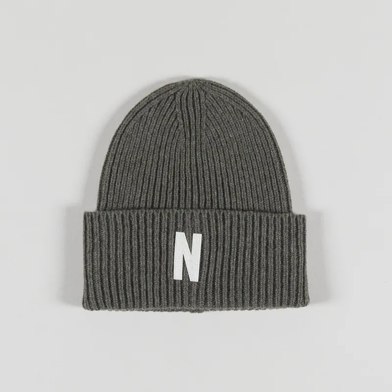 Norse Projects Merino Lambswool Rib N Logo Beanie Ivy Green