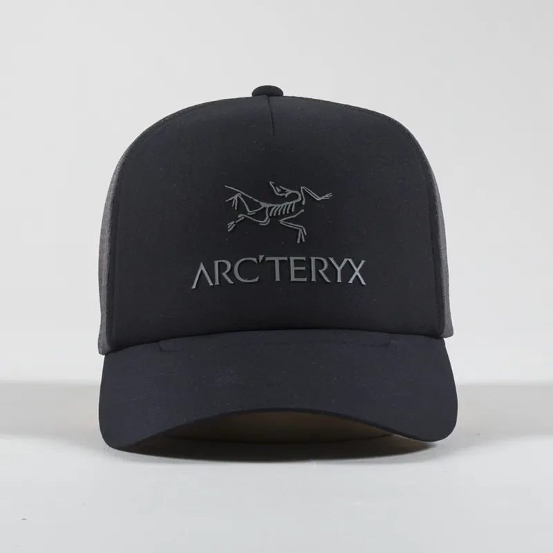 Arc'teryx Mens Bird Word Trucker Curved Hat Cap Black Graphite