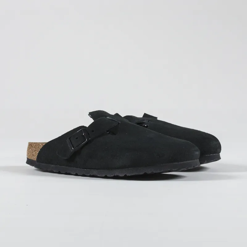 Birkenstock Womens Boston Soft Footbed Narrow Fit Sandals Suede Black