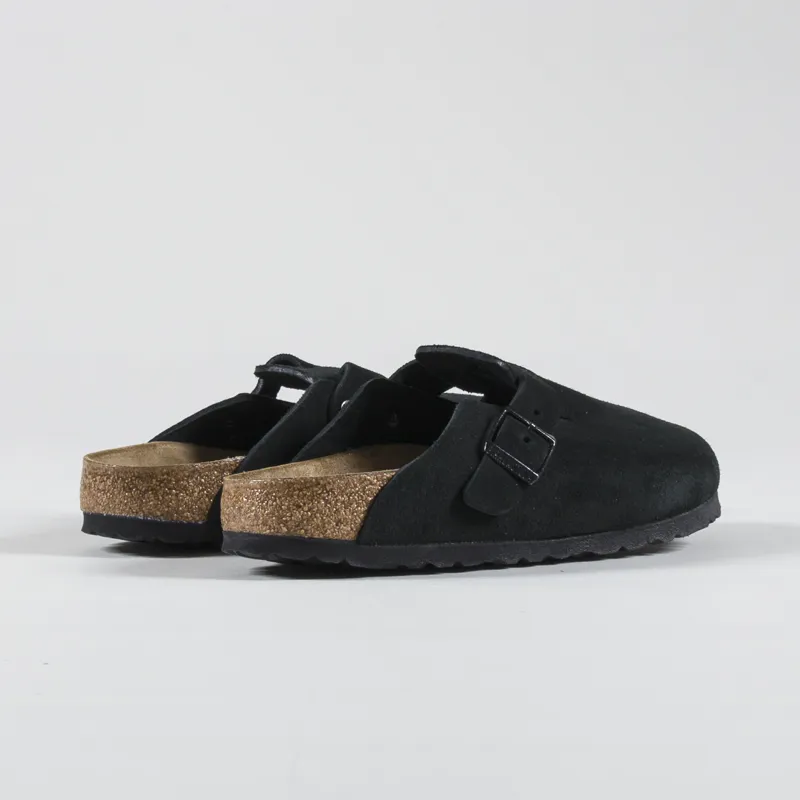 Birkenstock Womens Boston Soft Footbed Narrow Fit Sandals Suede Black-1