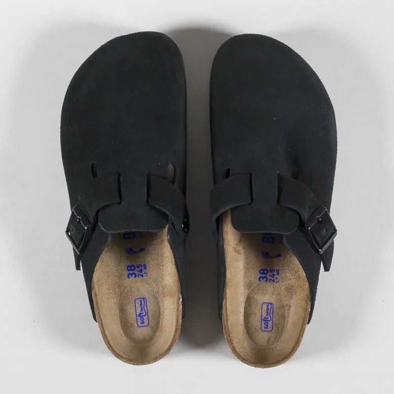 Birkenstock Womens Boston Soft Footbed Narrow Fit Sandals Suede Black-6