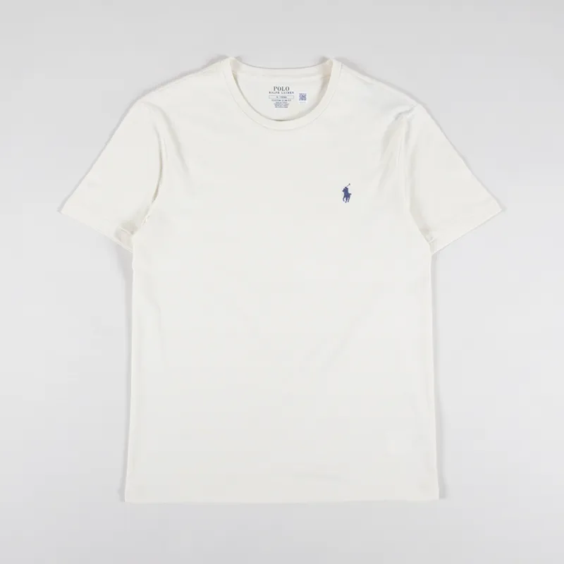 Polo Ralph Lauren Mens Custom Slim Fit T Shirt Tee Cream Blue