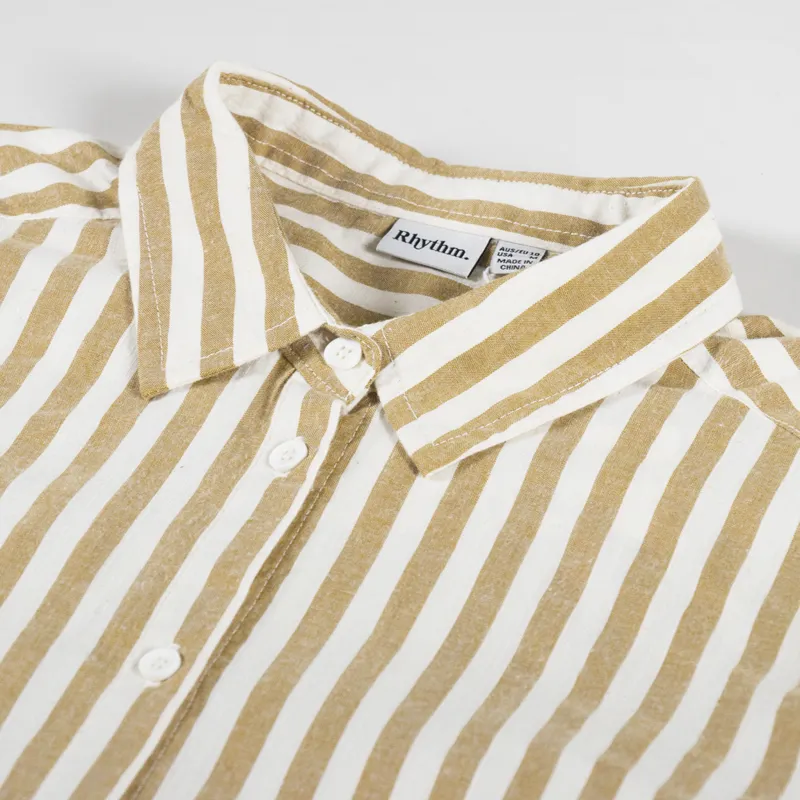 Rhythm Womens Goodtimes Stripe Long Sleeve Shirt Camel-9