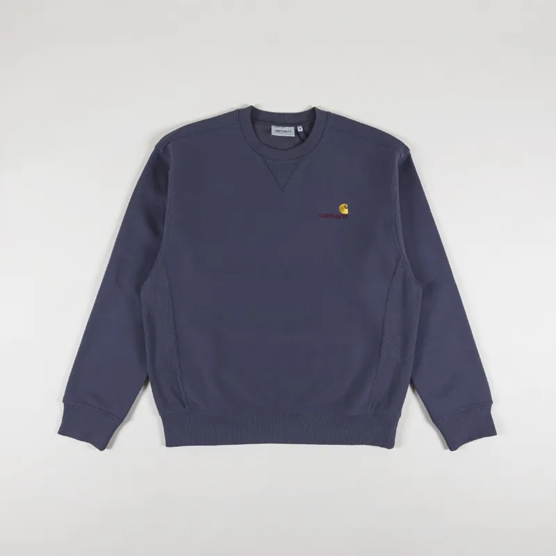 Carhartt WIP Mens American Script Crewneck Sweatshirt Zeus Blue