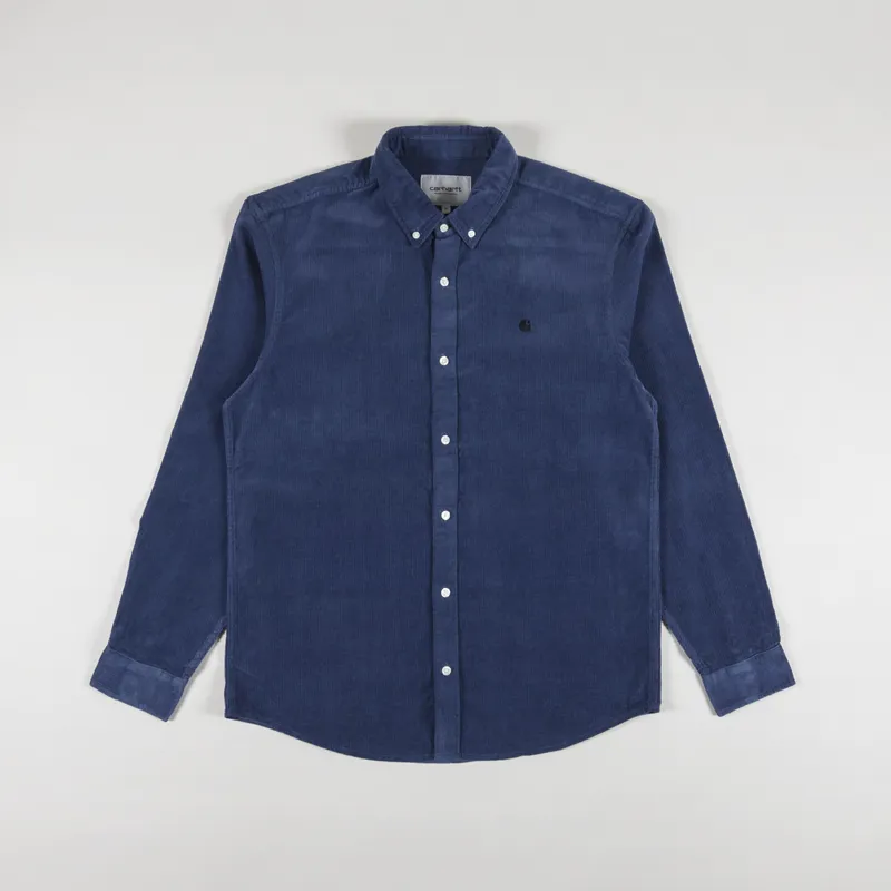 Carhartt WIP Long Sleeve Madison Fine Cord Shirt Hudson Blue Black