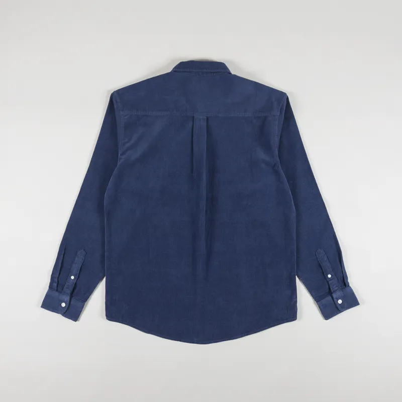 Carhartt WIP Long Sleeve Madison Fine Cord Shirt Hudson Blue Black-1