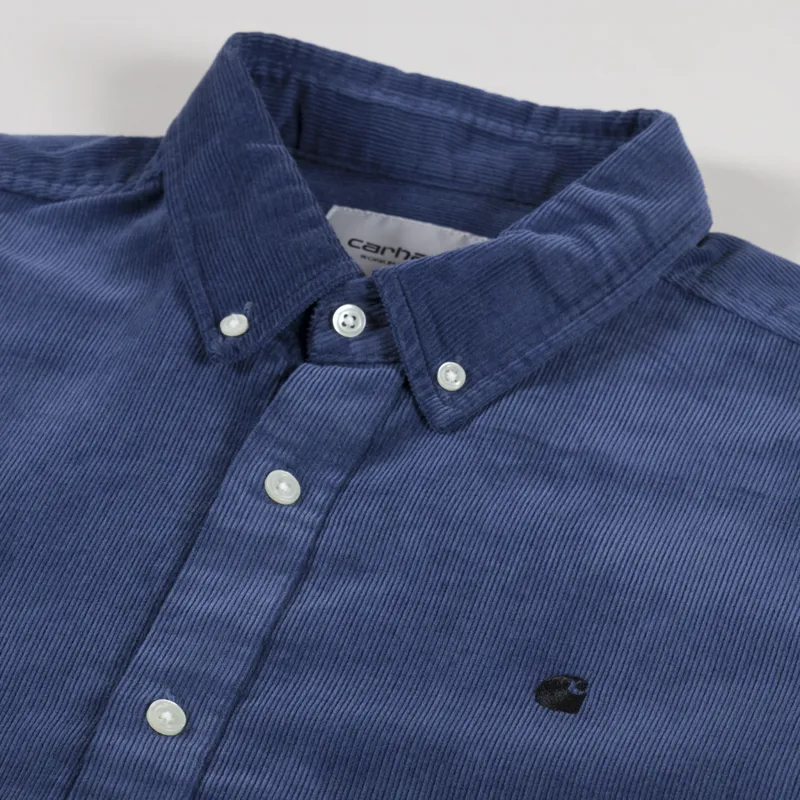 Carhartt WIP Long Sleeve Madison Fine Cord Shirt Hudson Blue Black-4