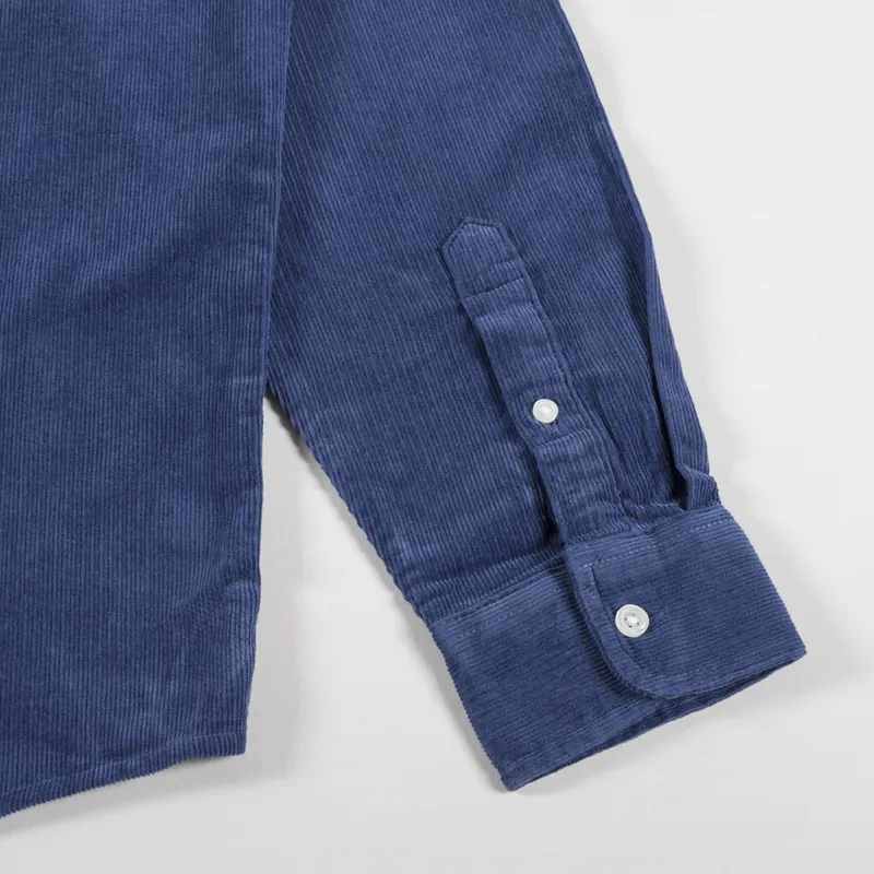 Carhartt WIP Long Sleeve Madison Fine Cord Shirt Hudson Blue Black-5