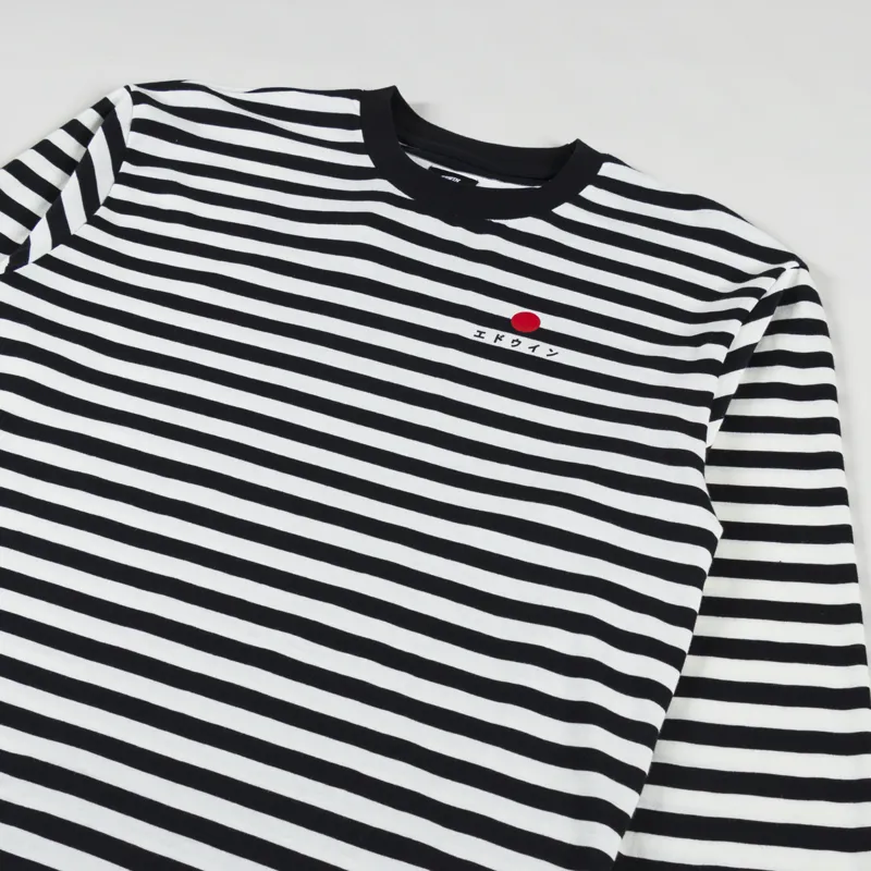 Edwin Basic Stripe T Shirt Black White-2