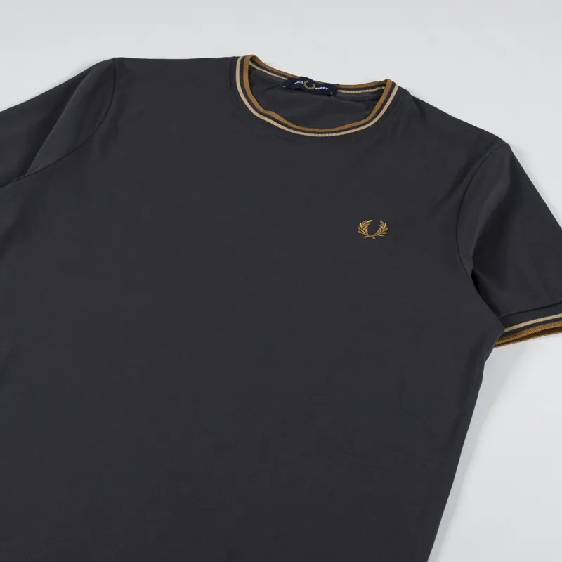 Fred Perry Twin Tipped T Shirt Grey Stone Caramel-1