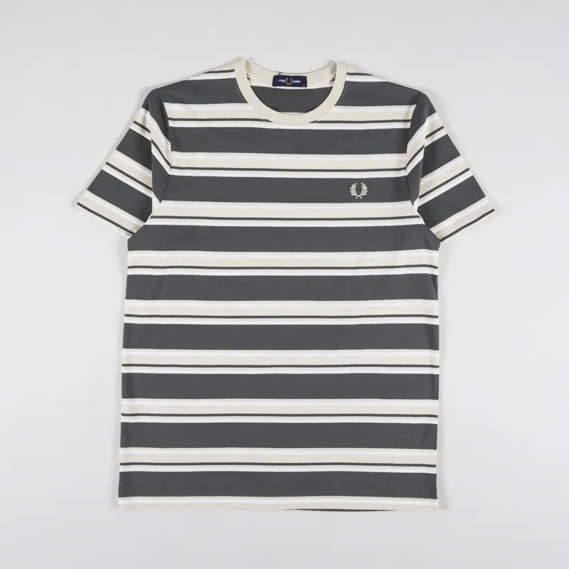 Fred Perry Stripe T Shirt Field Green Oatmeal