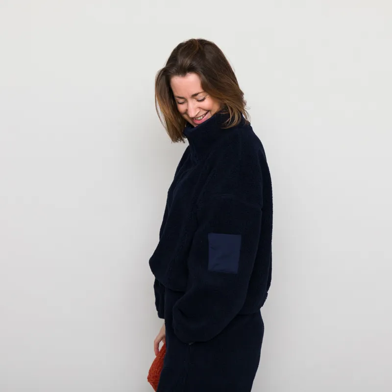 Girls of Dust Womens Marky Sweater Teddy Fleece Navy-3