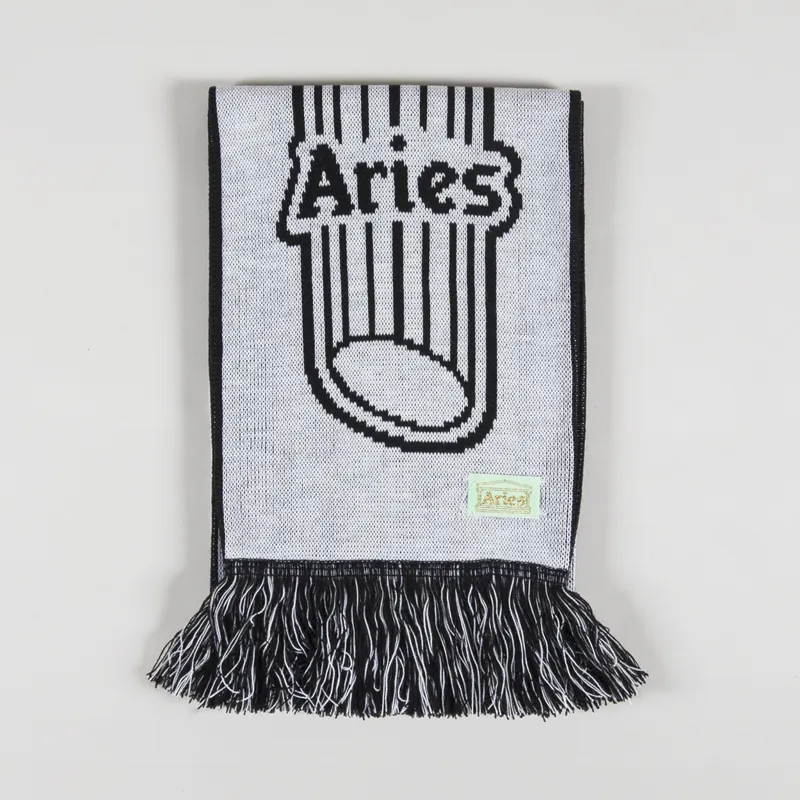 Aries Unisex Column Knitted Winter Scarf Black White