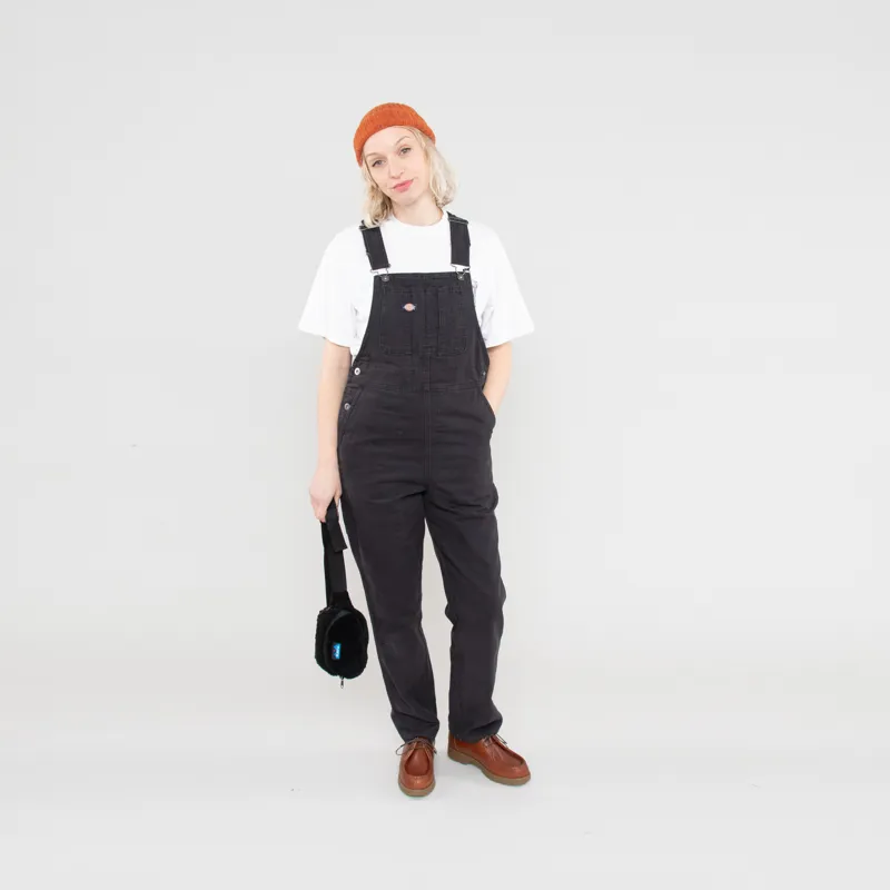Dickies Womens Duck Canvas Bib Stone Washed Black-1