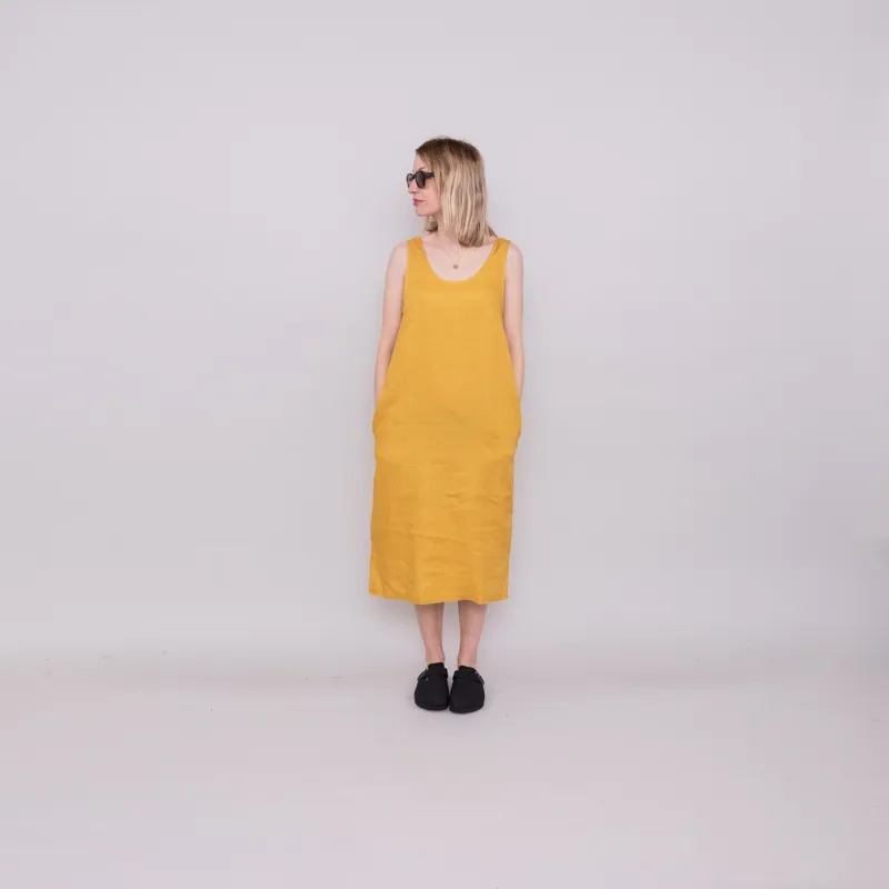 L.F.Markey Womens Basic Linen Shift Dress Ochre-1