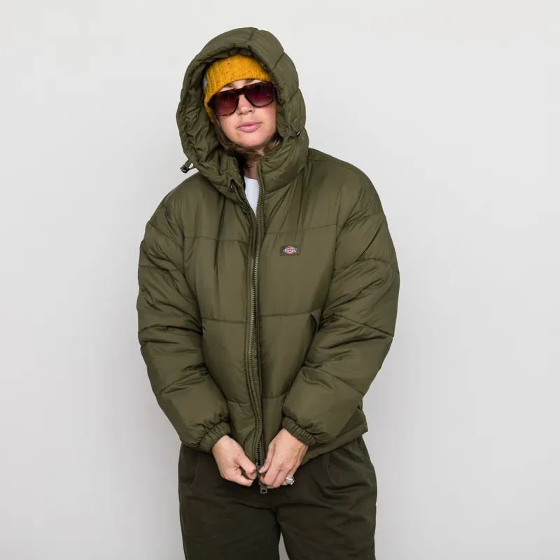 Dickies Womens Alatna Oversized Puffer Jacket Military Green-2
