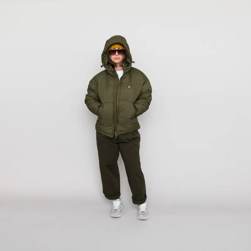Dickies Womens Alatna Oversized Puffer Jacket Military Green-1