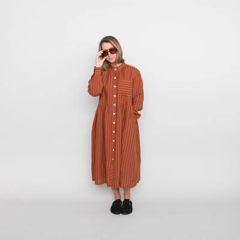 Sideline Womens Whistle Dress Rust Stripe-1