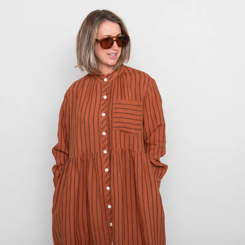 Sideline Womens Whistle Dress Rust Stripe-2