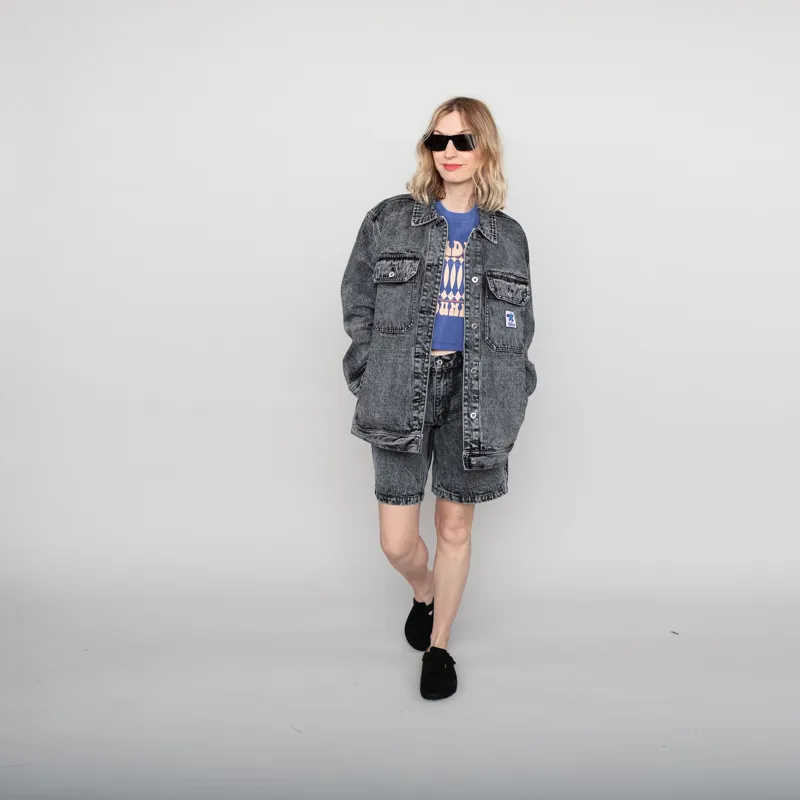 Deus Ex Machina Womens Bella Shorts Black Acid Stonewash-1