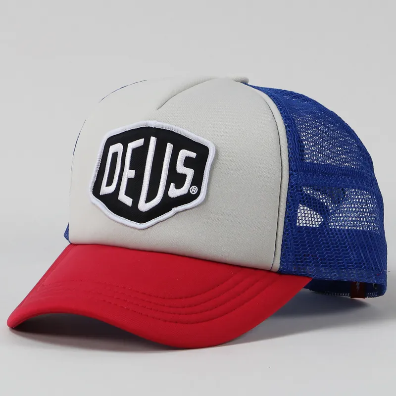 Deus Ex Machina Motorcycle Baylands Trucker Mesh Cap Red Blue