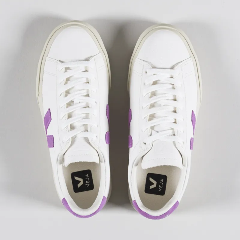 Veja Womens Campo Chromefree Leather Shoes Extra White Mulberry-4
